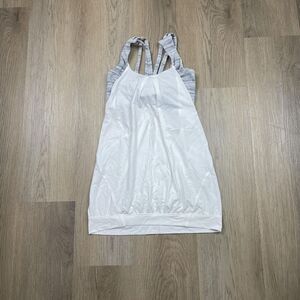 Lululemon Tank Top Womens 4 White Striped Built In Bra Racerback Yoga Athletic